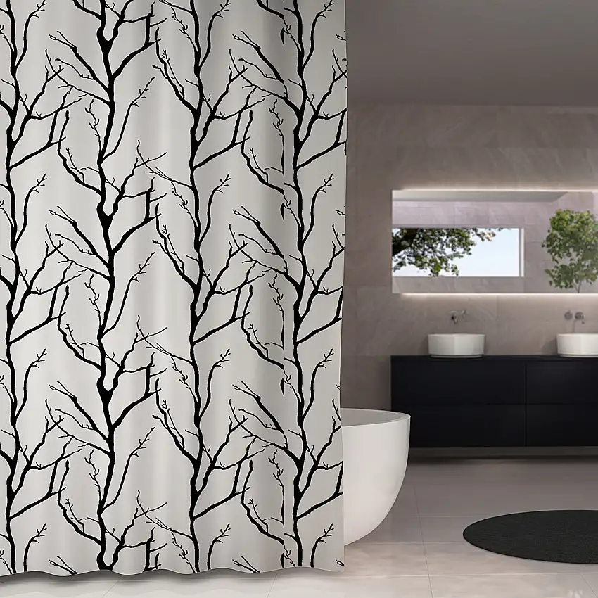 Duschdraperi DebelTreeVit/Svart, Storlek: 180x230 cm