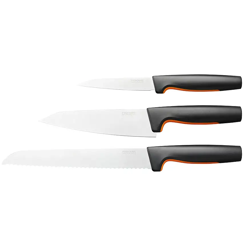 Knivset FiskarsFunctional Form 3 Delar Brödkniv, Stor Kockkniv och Grönsakskniv