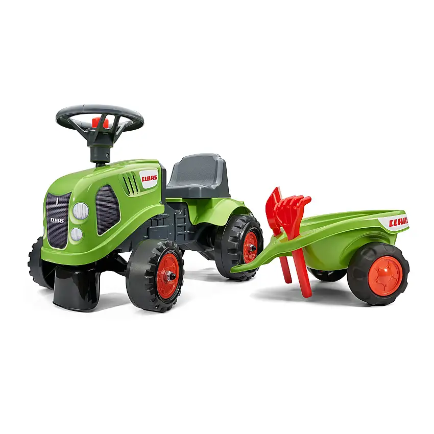 Sparkbil FALKTraktor med trailer, kratta och skyffel Baby Claas