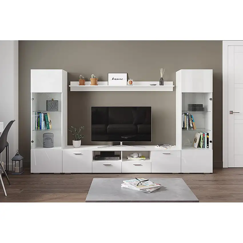TV-Möbelset In LivingMellon Vit TV-Bänk & Hyllor 260cm