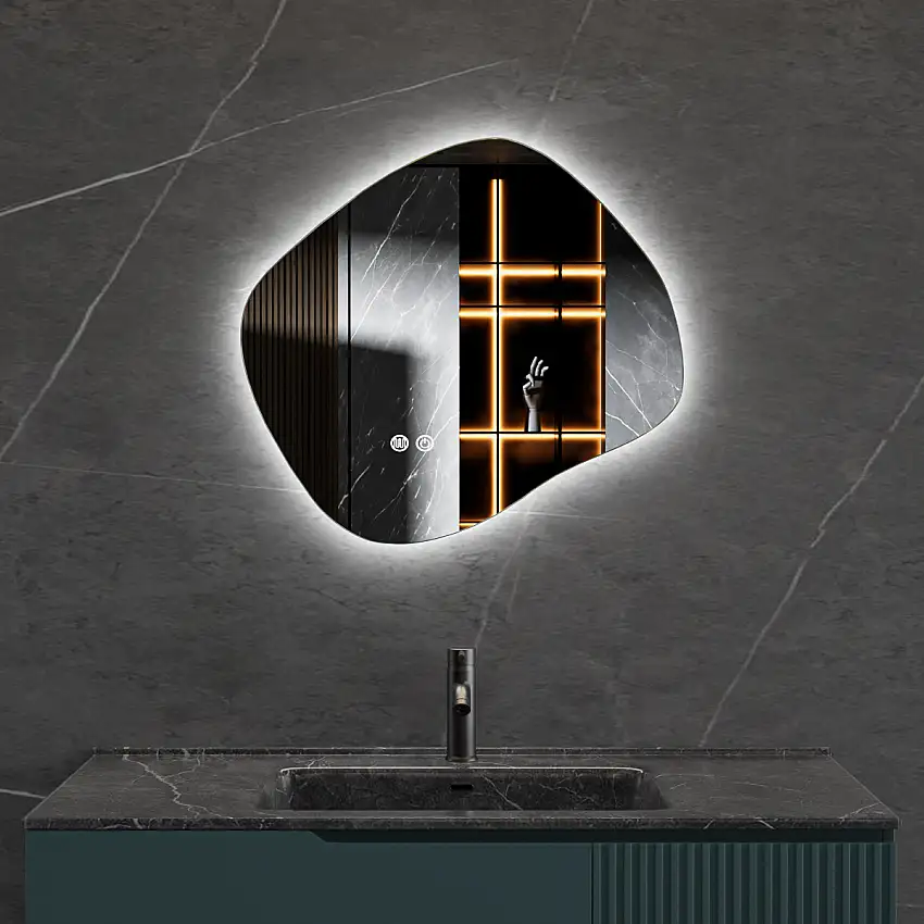Badrumsspegel Lyfcomed LED-Belysning 80x72 cm
