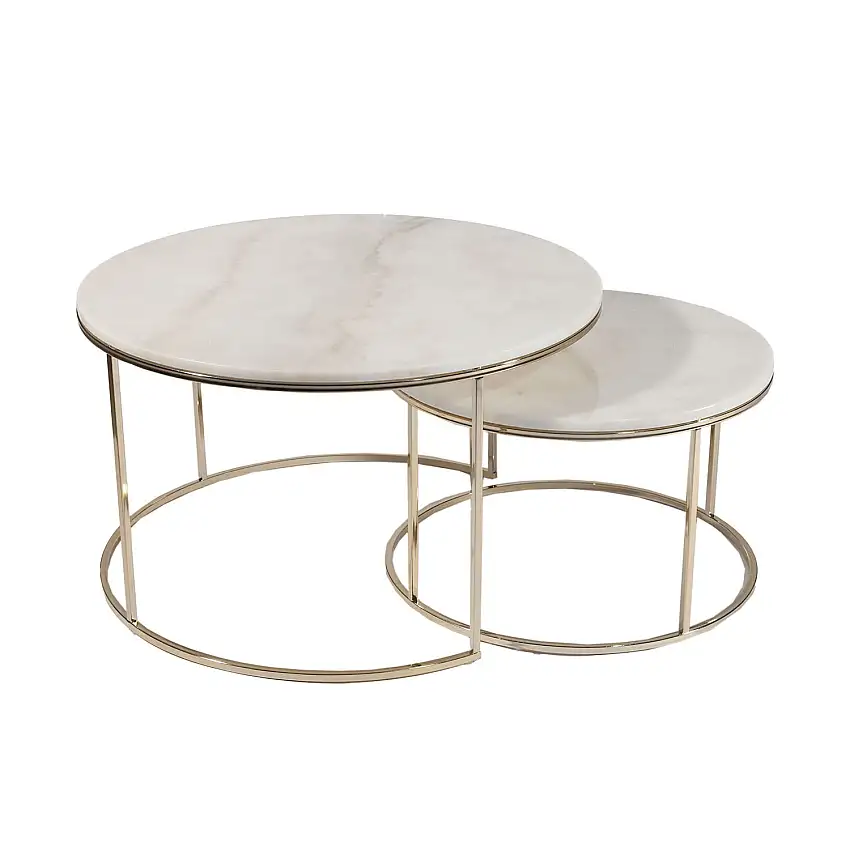 Soffbord StenexpoMonaco Set Runda Vardagsrumsbord i Marmor & Metall