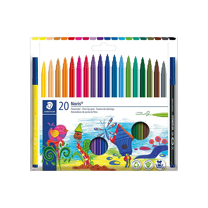 Fiberspetspennor ABA SkolStaedtler Noris 326 20 färger