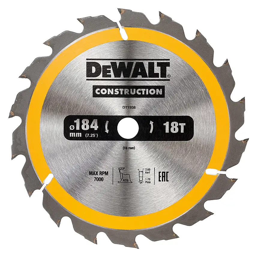 Cirkelsågblad DeWaltDT19-QZ184x16 mm, 18 Tänder