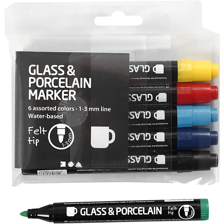 Glas- och Porslinstusch Creativ CompanyStandardfärger Spets 1-3 mm Semi Opaque 6 st/1 Förp