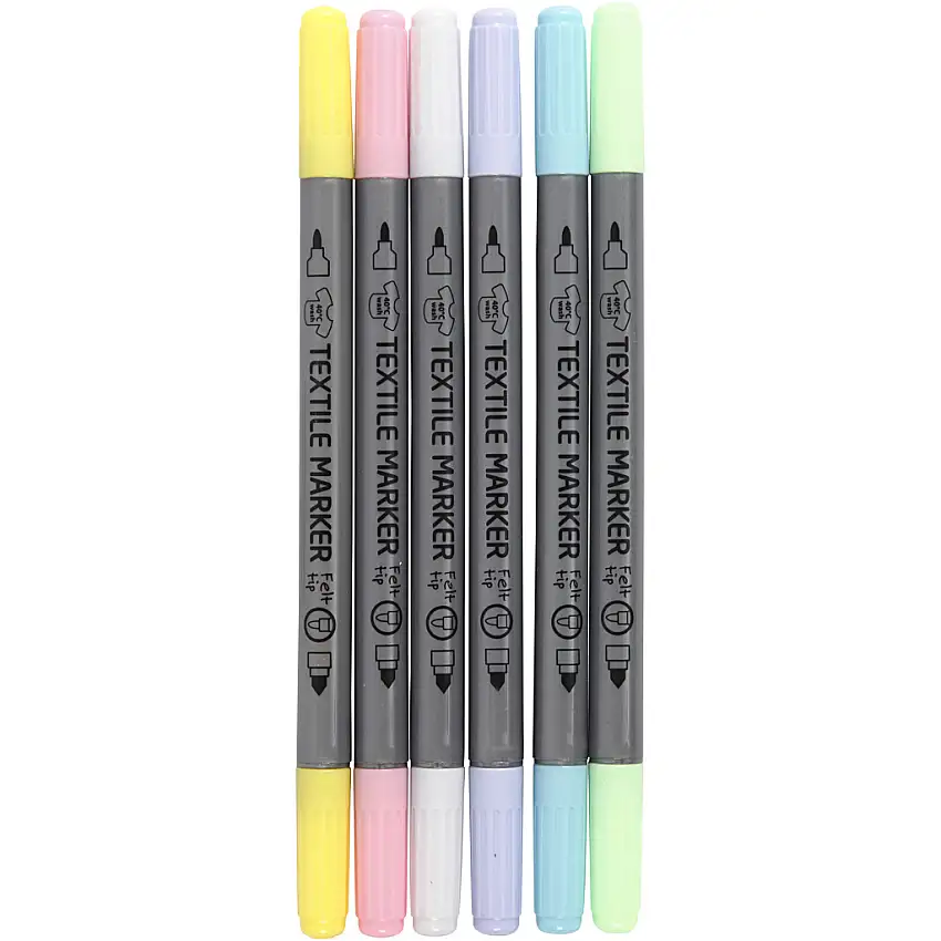 Textiltusch Creativ CompanySpets 2,3+3,6 mm 1 FörpPastell Färger, 6 st