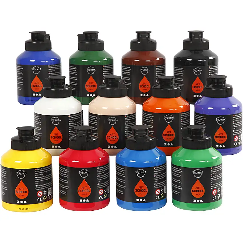 Akrylfärg Creativ CompanyPigment Art School standardfärger 12st 500 ml/1 Låda