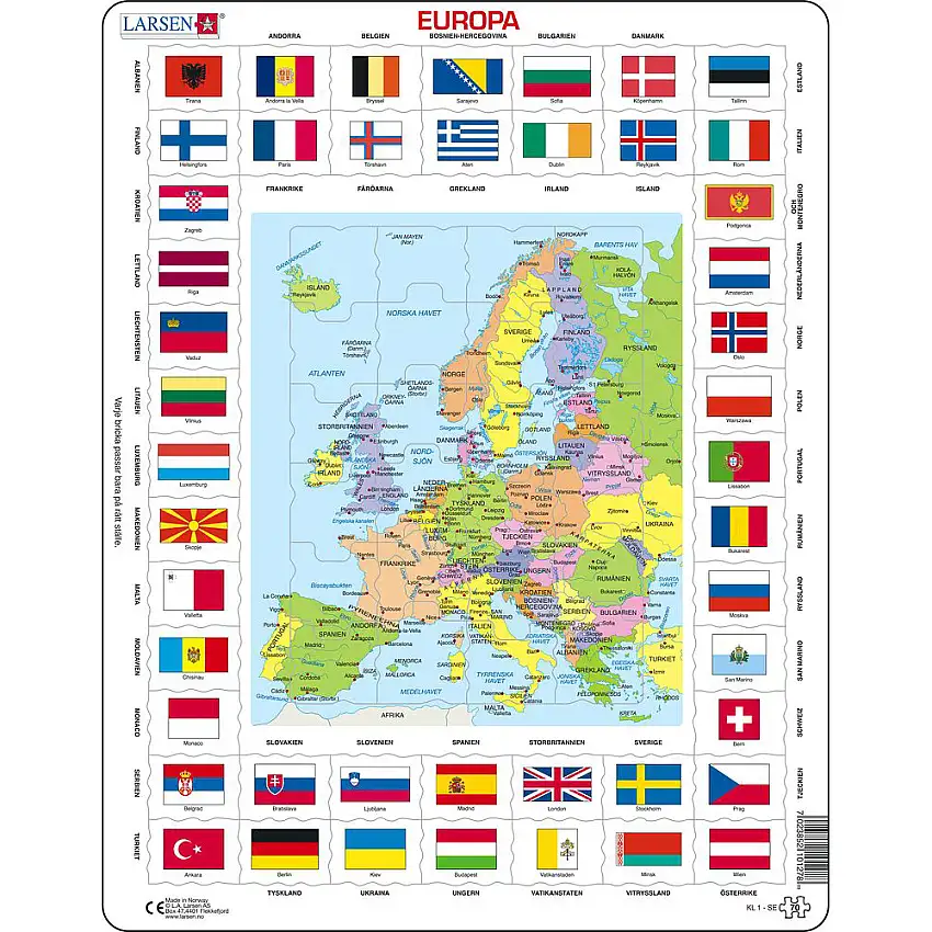 Pussel LarsenFlaggor och karta över Europa 70 bitar