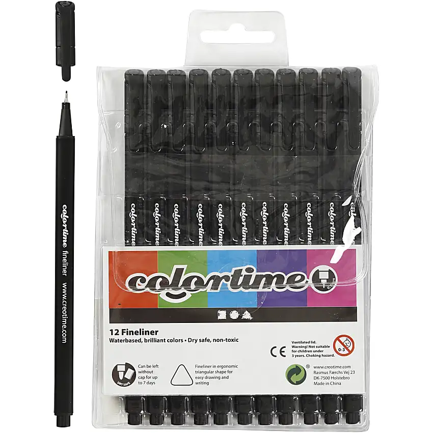 Tusch Creativ CompanyColortime Fineliner 12 St/1 FörpSvart, 12 st