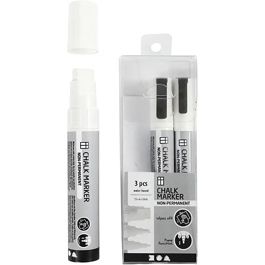 Tusch Creativ CompanyChalk Markers Vit Spets 3+6+15 mm 3 St