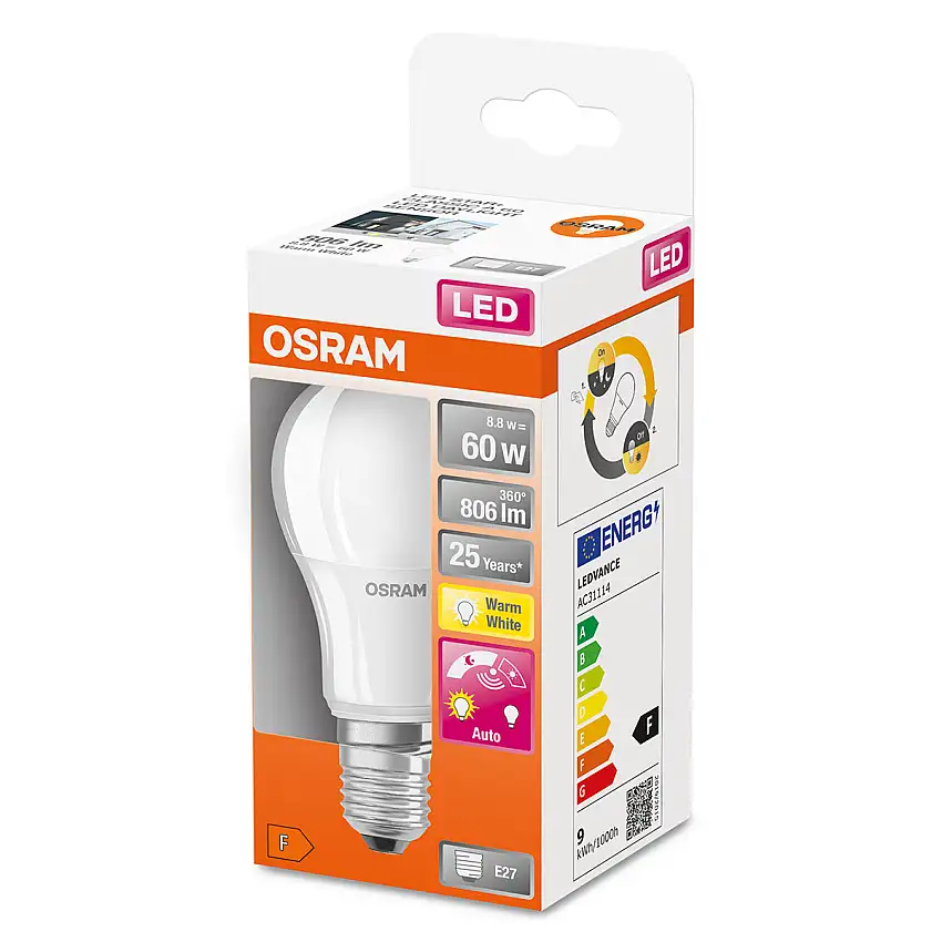 LED-Lampa OsramNormal (60) E27 Matt Sensor Cl A 827