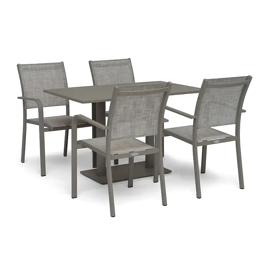 Caféset HillerstorpHånger 4st Stapelstolar med Näsby Cafébord 70x120cmSand