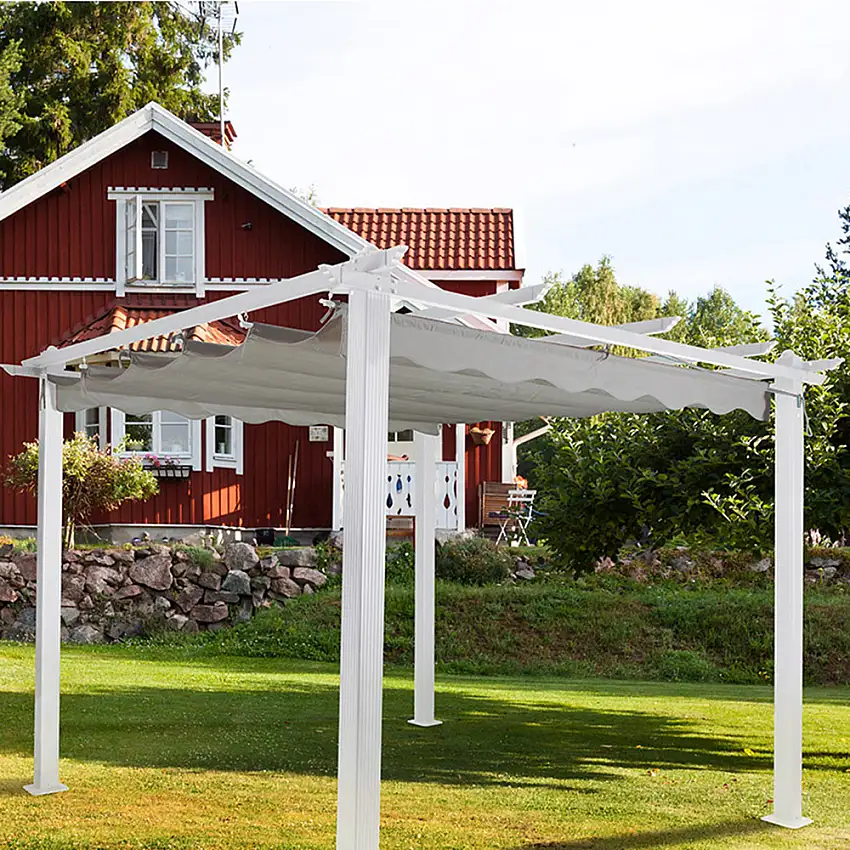 Pergola LandskapSkugga 3x3 mVit Ram, Grått tyg