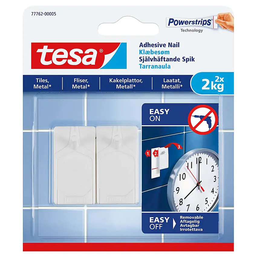 Självhäftande Spik TesaF Slät Yta 2 st 2 kg