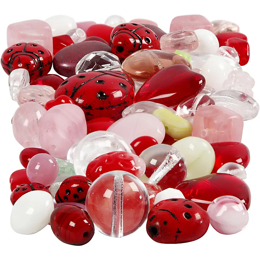 Glaspärlor Creativ CompanyMixade Färger Nyckelpigor Löv Hjärtan Stl 5-22 mm Hålstl 0,5-1,5 mm 60 g/1 Förp