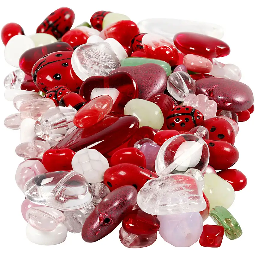 Glaspärlor Creativ CompanyMixade Färger Nyckelpiga Blad Hjärtan D5-22 mm Hålstl 0,5-1,5 mm 350 g/1 Förp