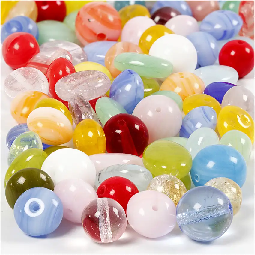 Glaspärlor Creativ CompanyMixade Färger Rund Oval Rund/Platt D6-13 mm Hålstl 0,5-1,5 mm 1 Förp0,06 Kg