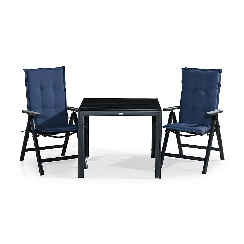 Matgrupp Comfort GardenTunis Matgrupp Utomhus 90x90 med 2 Monaco Light Positionsstol m DynaSvart/Blå