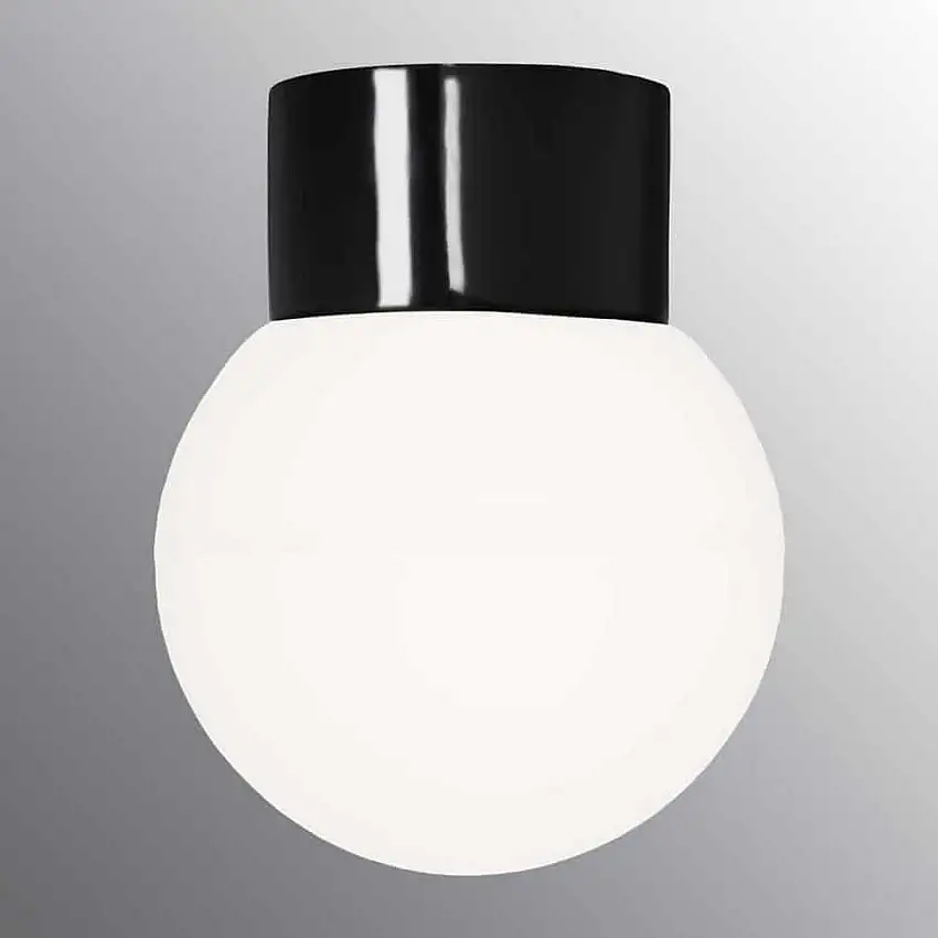 Vägg-/Taklampa Ifö ElectricClassic Glob Opalglas IP54 Rak E27Svart, D: 150 mm
