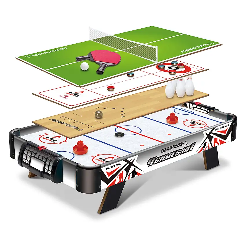 Bordsspel SportMe4-i-1 Airhockey, Bordtennis, Curling & Bowling
