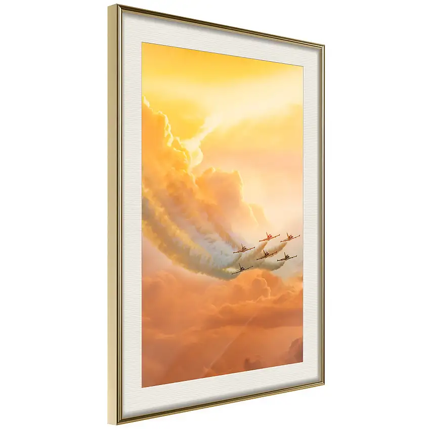 Poster ArtgeistAffisch Airplanes in the CloudsGuld ram med passepartout, 40x60 cm