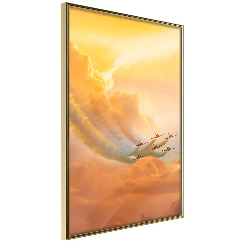 Poster ArtgeistAffisch Airplanes in the CloudsGuld ram, 30x45 cm