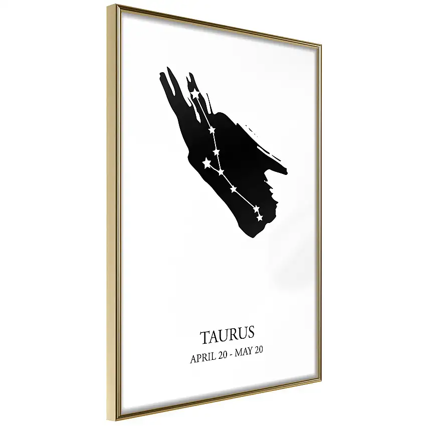 Poster ArtgeistAffisch Zodiac Signs TaurusGuld ram, 30x45 cm