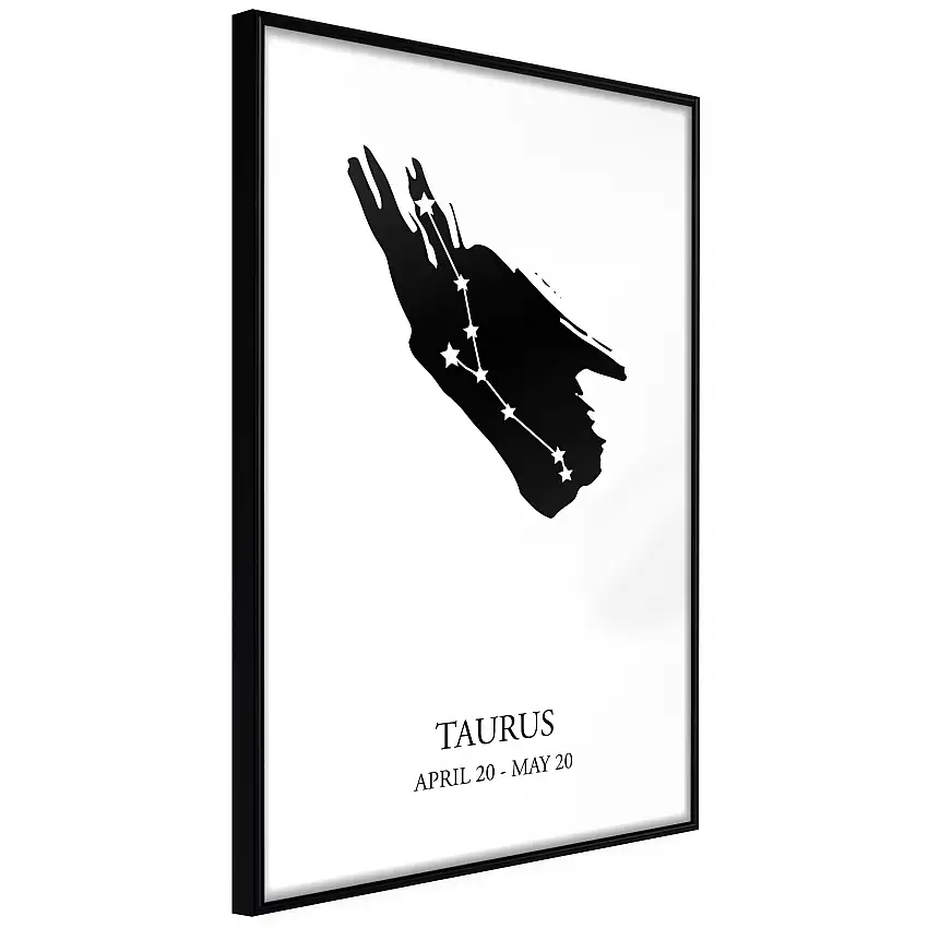 Poster ArtgeistAffisch Zodiac Signs TaurusSvart ram, 20x30 cm