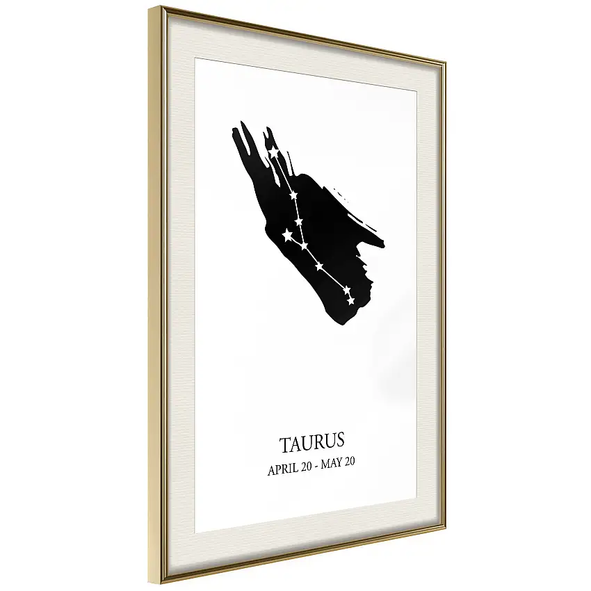 Poster ArtgeistAffisch Zodiac Signs TaurusGuld ram med passepartout, 20x30 cm