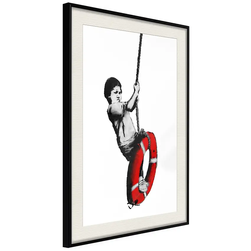 Poster ArtgeistAffisch Banksy Boy on RopeSvart ram med passepartout, 40x60 cm
