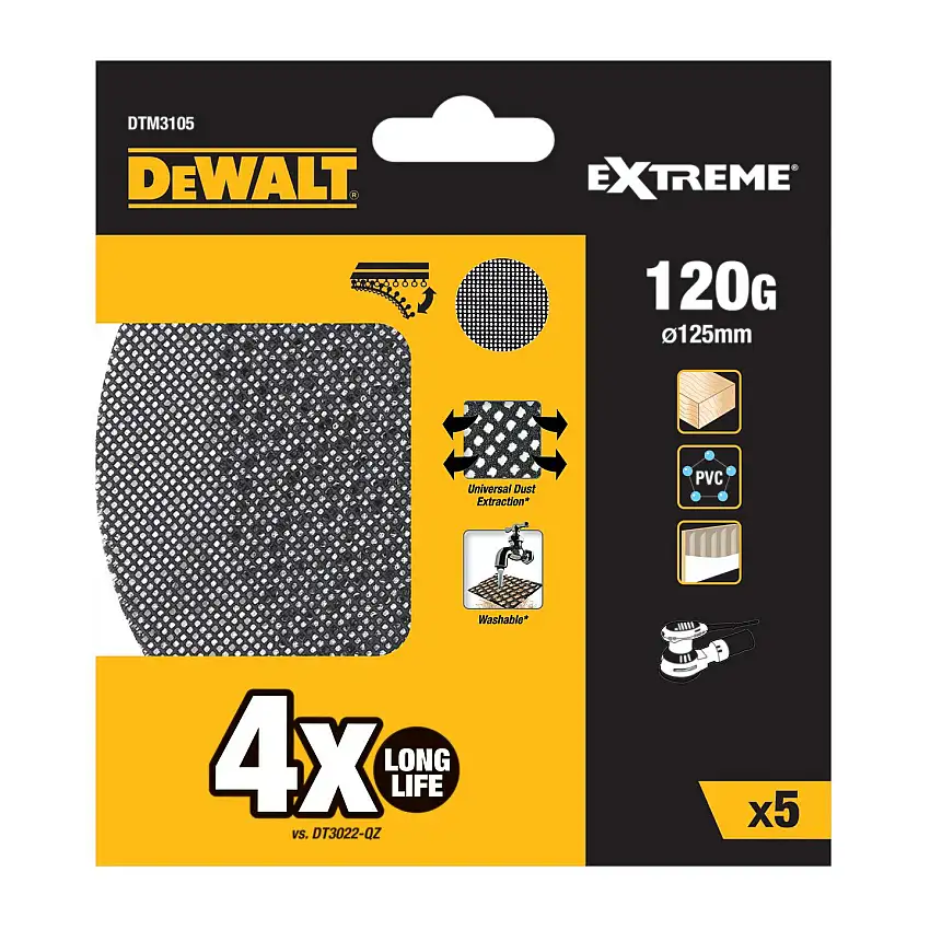 Slipnät DeWaltDTM3105 125 mm 120G 5-Pack Till Excenterslip