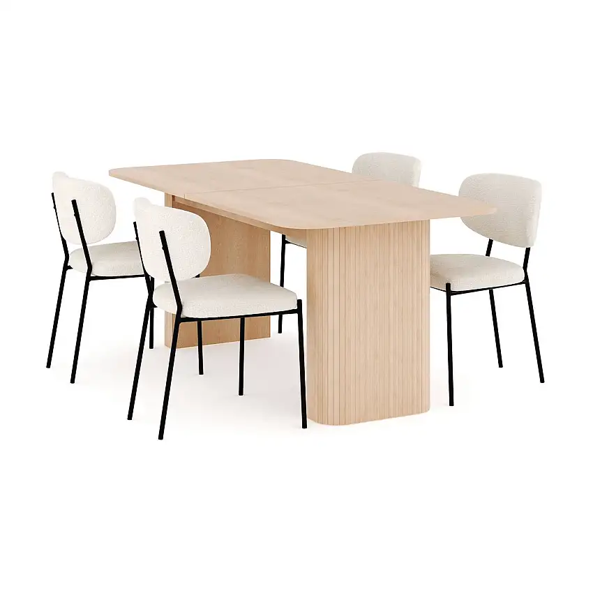 Matgrupp BarkKopparbo Rektangulärt Matbord 180-240 cm Förlängningsbartt med 4 Gemmiano Matstol