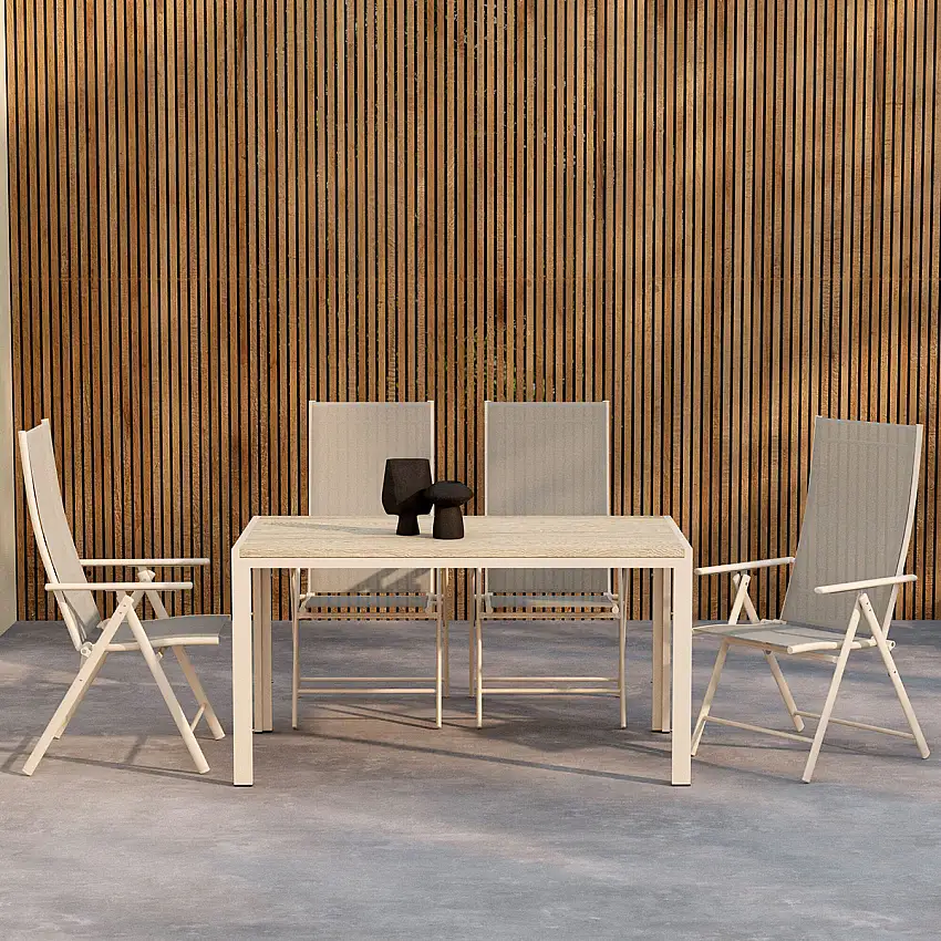 Trädgårdsmatgrupp Venture HomeMirko Matbord Beige med 4 st Levanzo Trädgårdsstol Beige