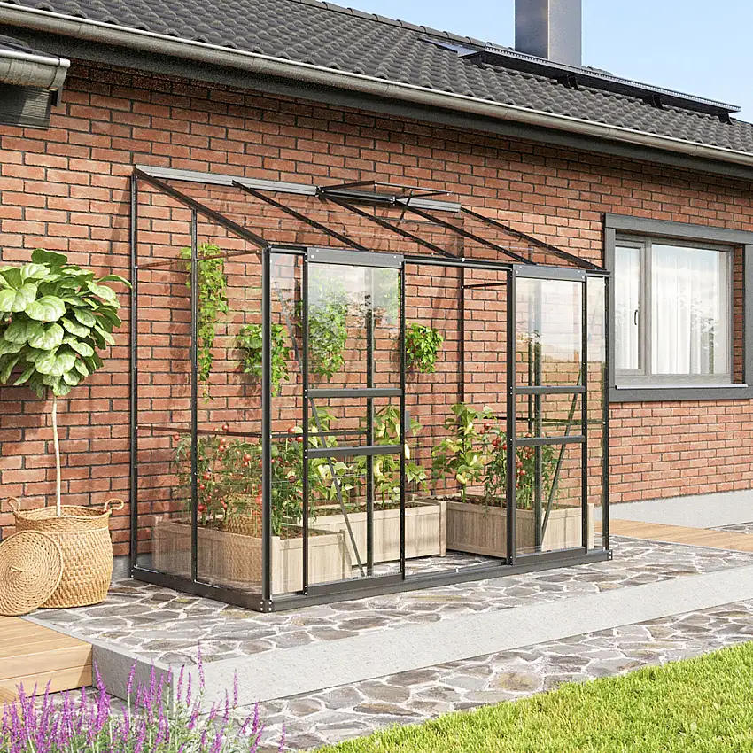 Växthus VitaviaIda Vägg 3,3 kvmVäggväxthus Vitavia Ida 3,3 kvm svart glas